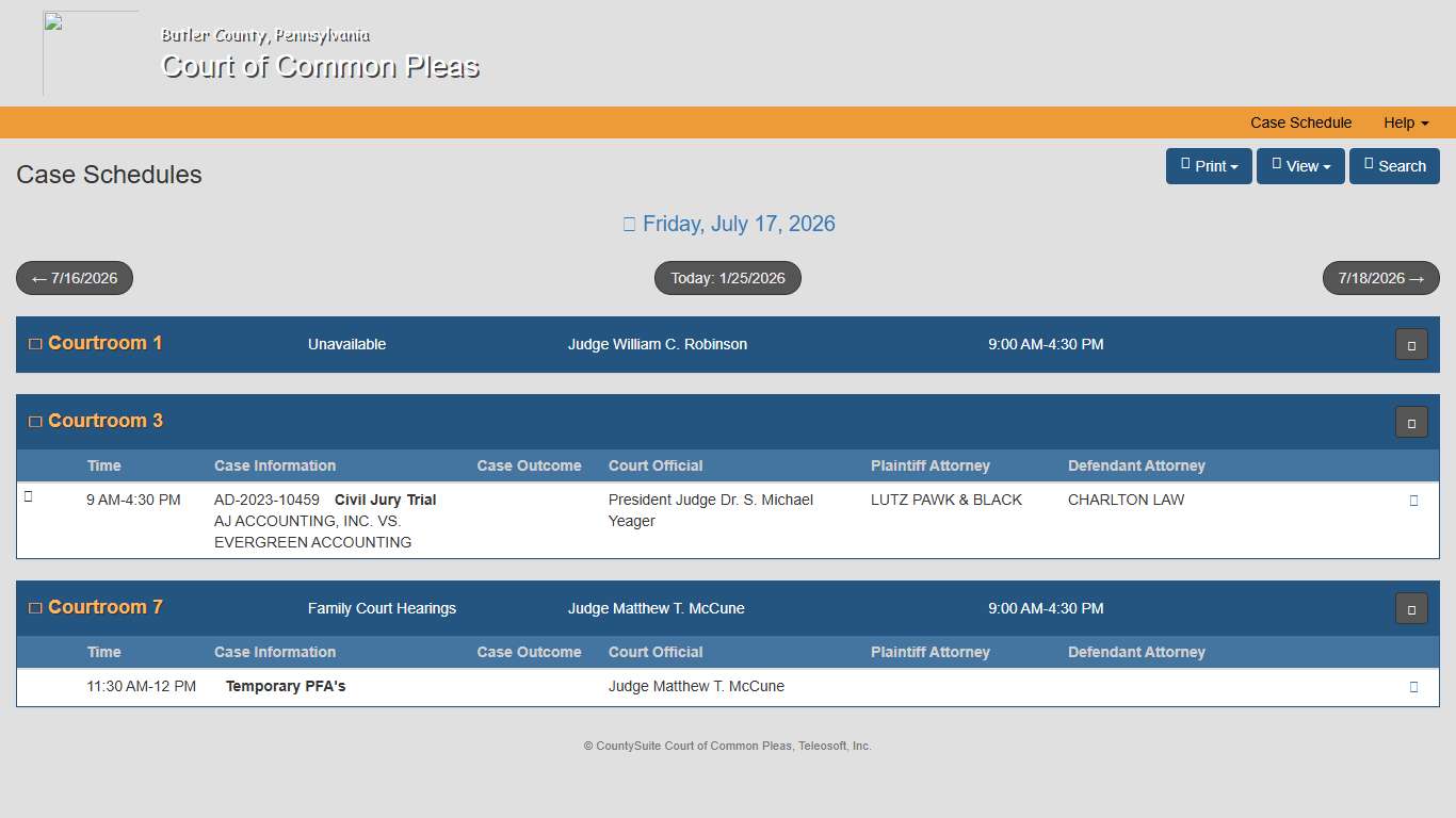 Court Admin - Case Schedules